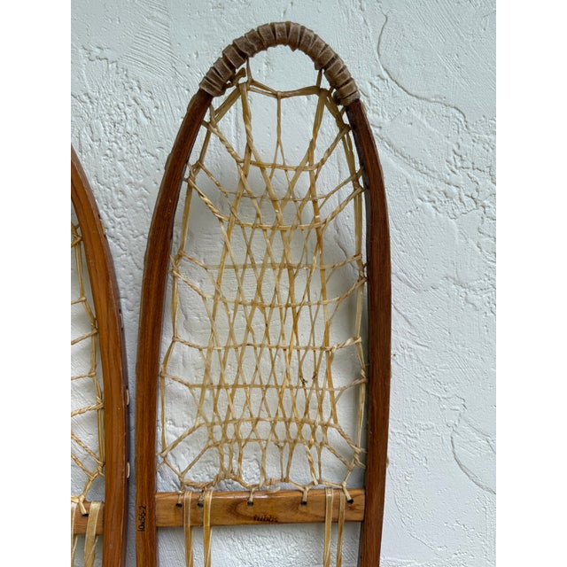 Wood Tall Leather Rawhide Snowshoes Tubbs Vermont Ash Wood Decorative Display-a Pair For Sale - Image 7 of 12