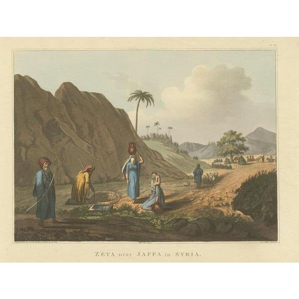 Zeta near Jaffa in Syria – Antique Aquatint of a Wellside Scene, 1803 This atmospheric aquatint titled Zeta near Jaffa in...