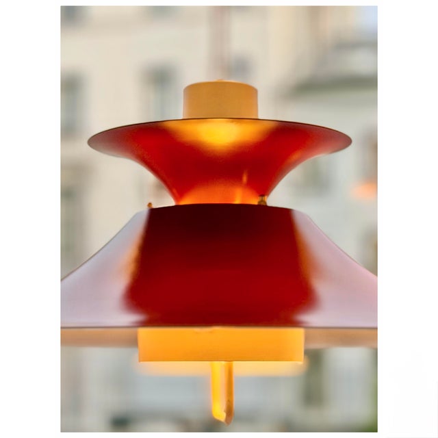 Large Scandiavian Burgundy Pendant Lamp from Lyfa, Denmark, 1970s For Sale - Image 6 of 11