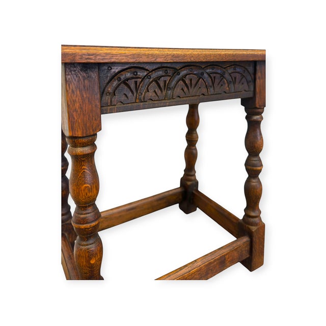 Antique Welsh Carved Wooden Joint Stool Side Table With Turned Legs Uk Import For Sale In Seattle - Image 6 of 8
