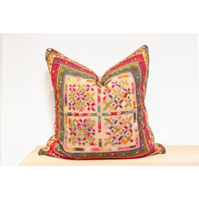 19th Century Veda Rajasthani Embroidered Decorative Pillow For Sale - Image 5 of 8