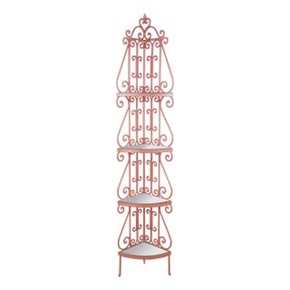 Vintage French Style Red Scrolled Wrought Iron Four-Tier Corner Etagere Stand For Sale