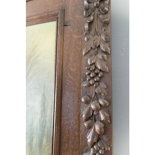Antique Carved Oak Framed Mirror with Painting, 1920s For Sale - Image 10 of 18