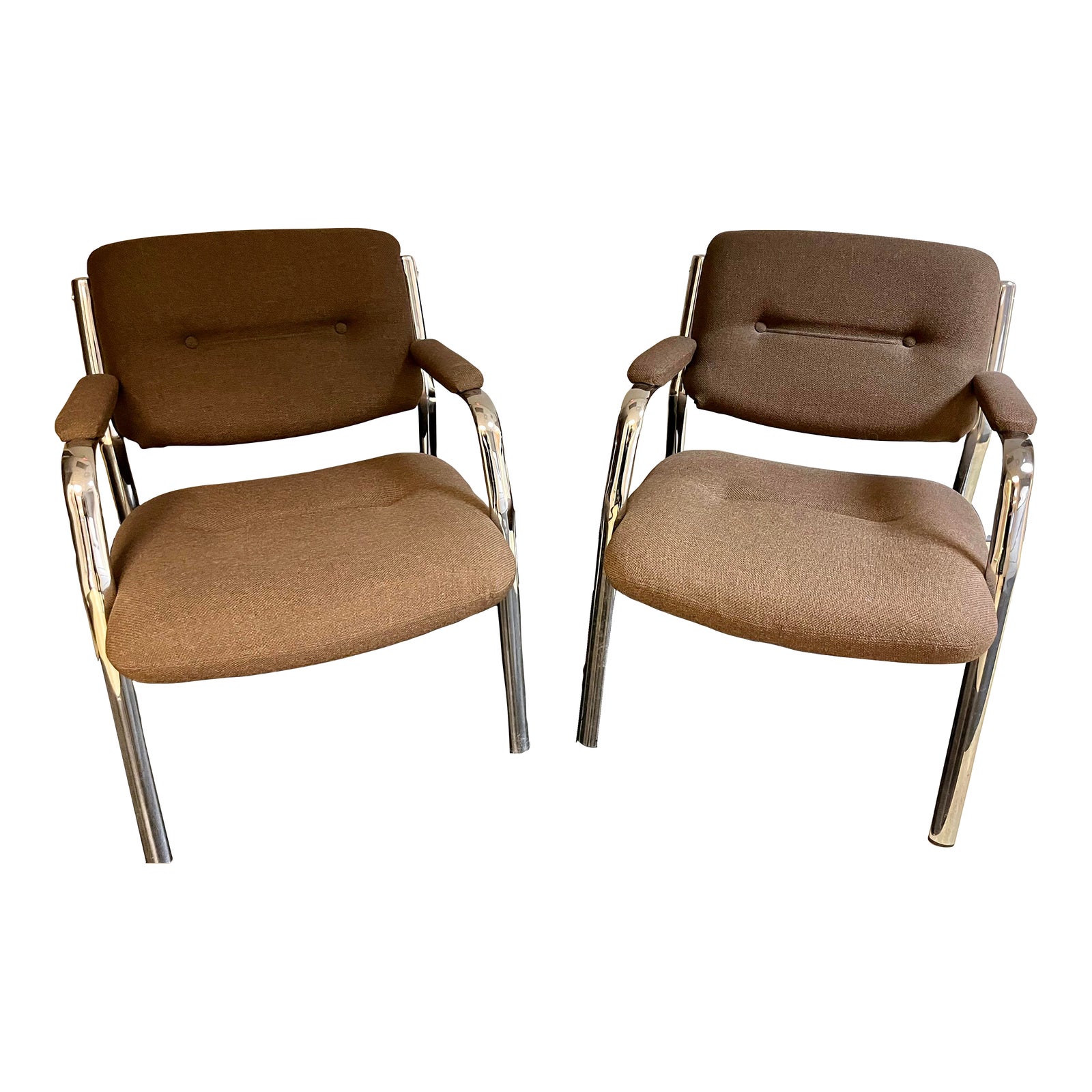 1970s Vintage United Chair Company Modern Chrome Chairs Set of 2