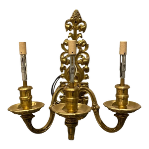 Vintage French Baroque/Rococo Style Solid Brass 3-Light Wall Sconce