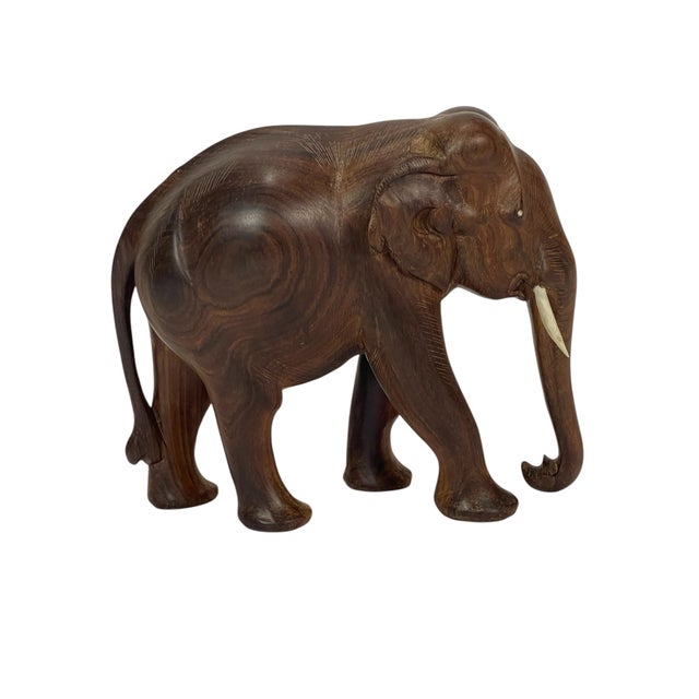 Vintage Hand-Carved Teak Elephant Sculpture, C. 1960s For Sale - Image 4 of 9