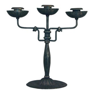 1910s Goberg Arts & Crafts Era Hand-Wrought Iron 3-Candle Candelabra For Sale