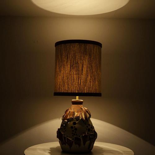 Ceramic White Brique Ceramic Floor Table Lamp with Silk Lampshade attributed to R. Houben, 1970s For Sale - Image 7 of 13