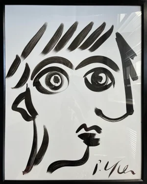 Contemporary Abstract Face Portrait Acrylic Painting by Peter Keil, Framed