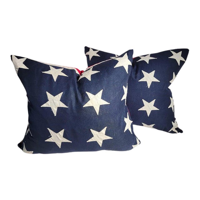 Early 20th Century 48 Star Double Sided Flag Pillows -Pair For Sale