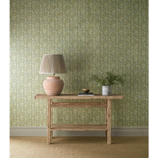 Originally intended as a border design the pattern has been joined as an all-over stripe with a climbing trellis and...
