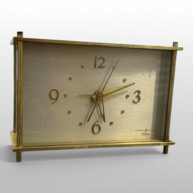 Brass Vintage Ge Telechron Brass Desk Clock Mid Century Modern West Germany For Sale - Image 8 of 10