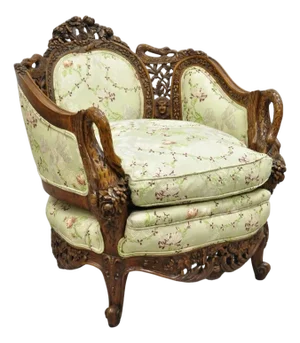 Antique Italian Regency Swan Carved Walnut French Victorian Club Lounge Chair
