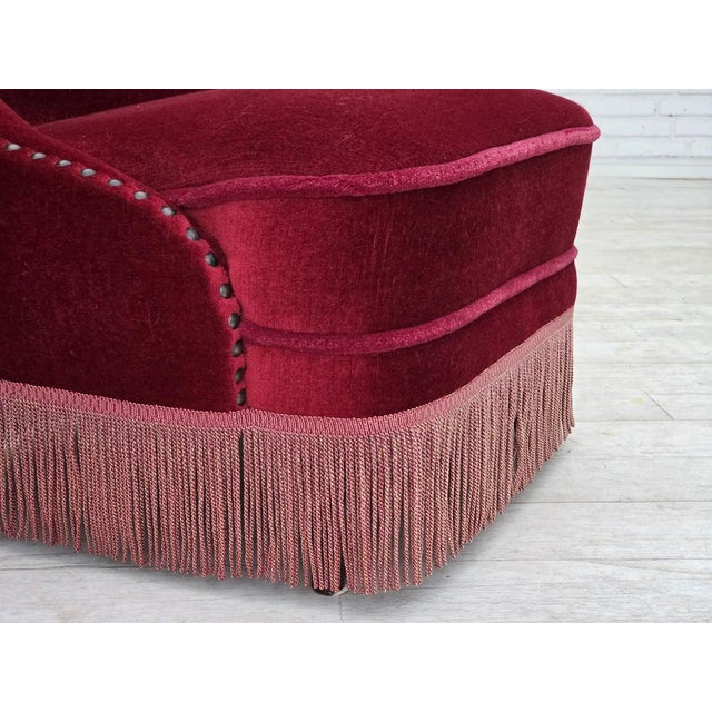 Mid-Century Modern Danish Armchair in Red Furniture Velour and Beech Wood Legs, 1960s For Sale - Image 3 of 18