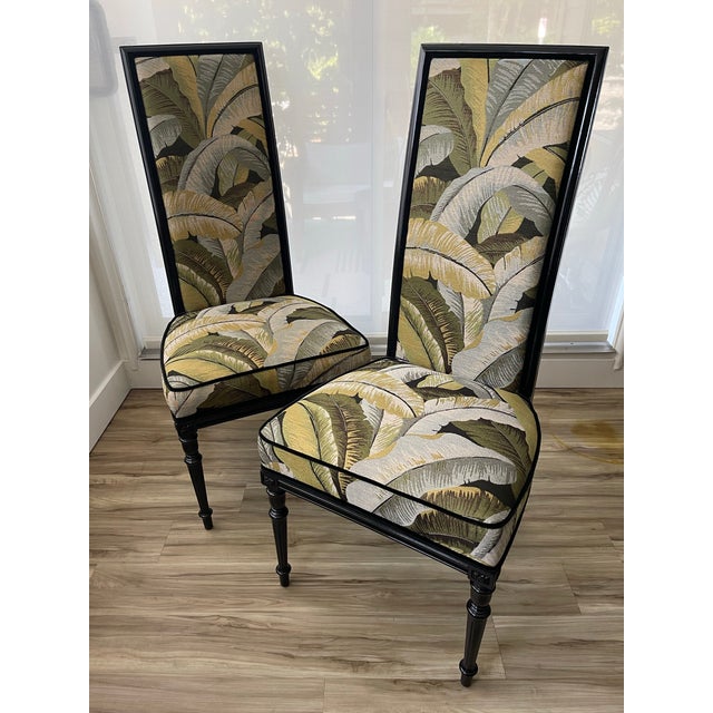 Statesville Chair Company Mid 20th Century High Back Chairs in Palm Print - Set of 2 For Sale - Image 4 of 10