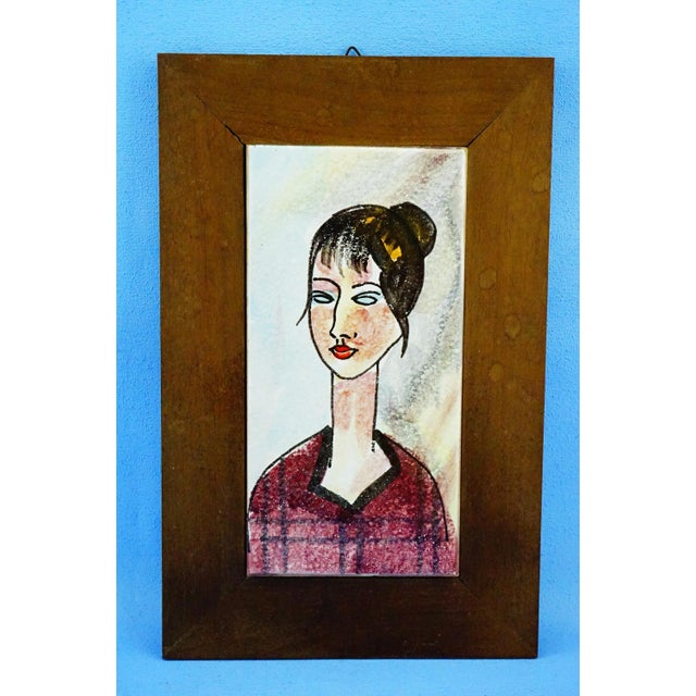Vintage Ceramic Tile with Wooden Support, 1960s For Sale - Image 13 of 13