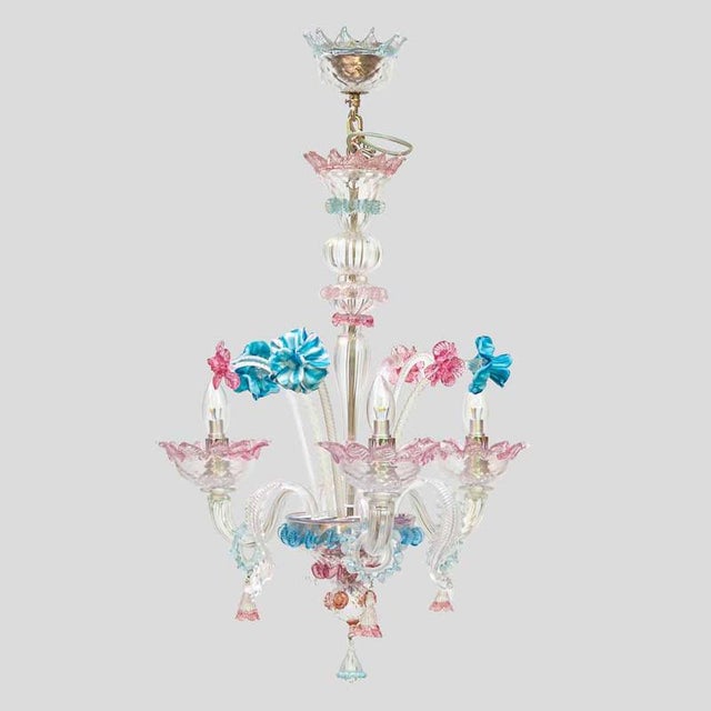 Venetian Murano Glass 3-Arm Chandelier with Flower Decor, 1990s For Sale - Image 9 of 9