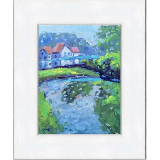 Quiet Places & Waterways — Blue Bridge at the Canal Original oil painting by Lisa Haas Eckle, 9 x 12 unframed on linen...