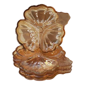 1950s Jeanette Glass Marigold Iridized 3 Part Doric Candy Dish Set of 3