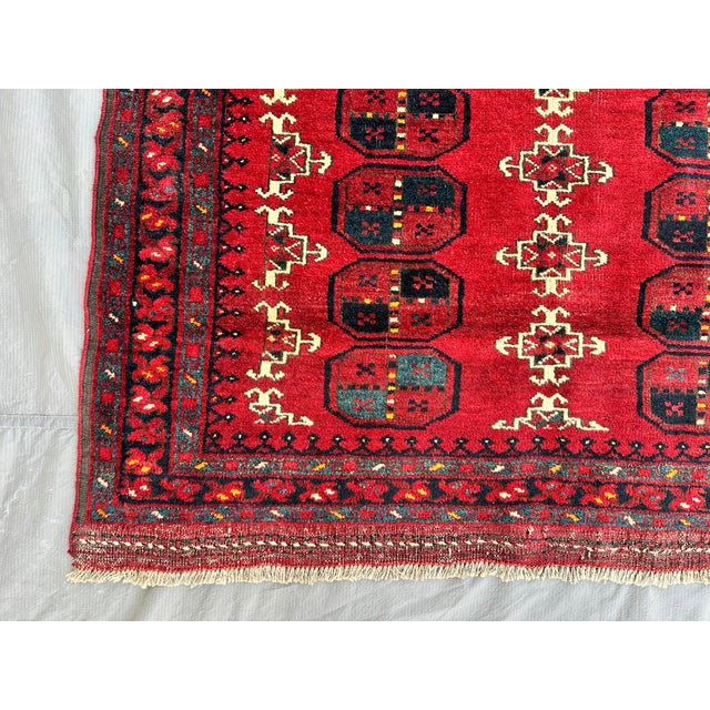 Textile Red Turkmen Tribal Bukhara Hand-Knotted Wool Rug - 5'2" X 3'8" For Sale - Image 7 of 13