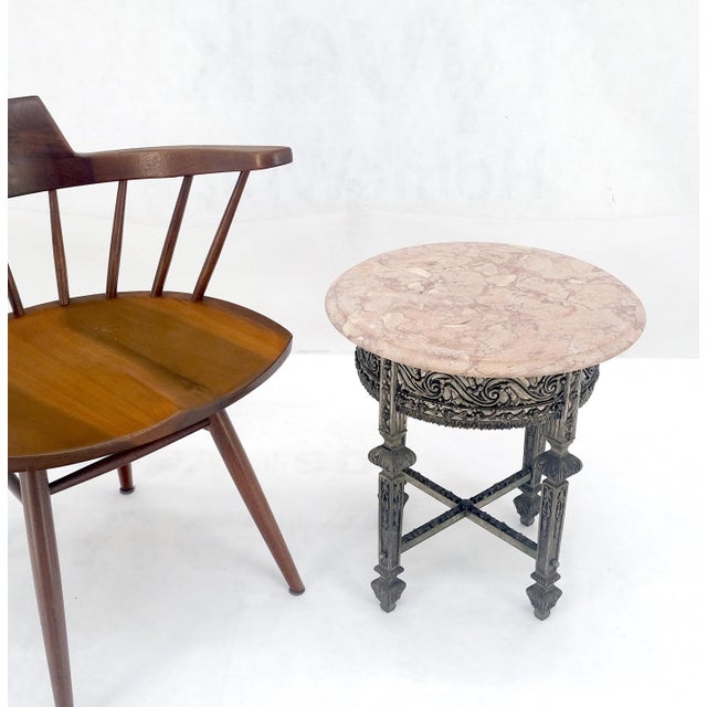 Early 20th Century c1920s Round Pink Marble Top Cast Metal Base Side End lamp Table Stand For Sale - Image 5 of 11