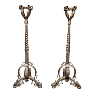 Pair of Art Nouveau Wrought Iron Andirons