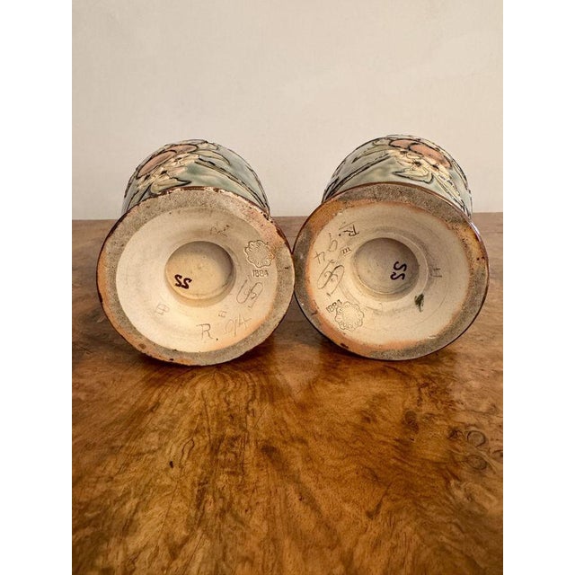 Orange Vases by Eliza Simmance for Doulton Lambeth, 1884, Set of 2 For Sale - Image 8 of 9