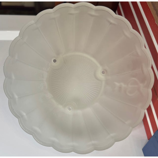 Vintage Frosted Glass Nautical Light Shade – Scalloped Shell Form With Rope Motif, Coastal Sconce or Flush Mount Globe For Sale - Image 4 of 10