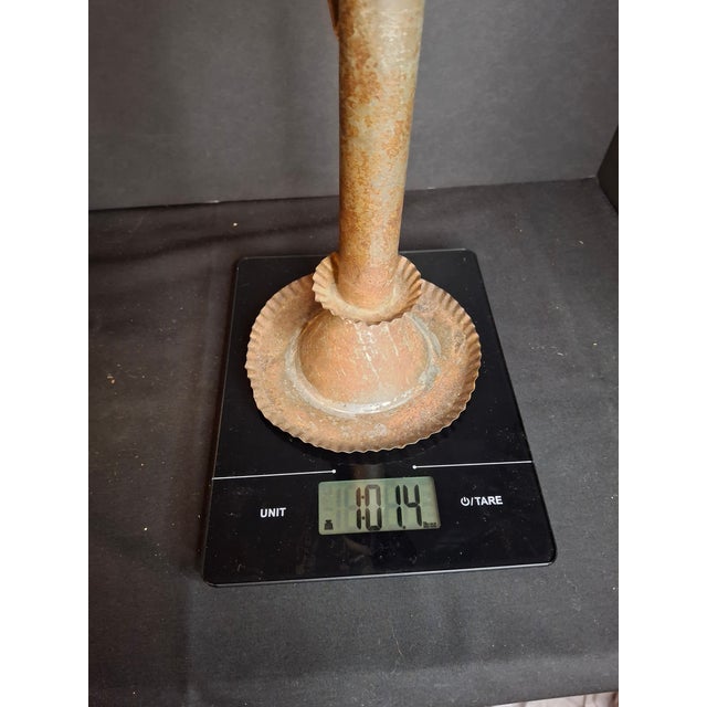 Antique 19thC Sheet Tin Betty Lamp Integrated Saucer Stand Primitive Fat Oil For Sale - Image 18 of 18