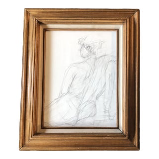 1970’s Original Vintage Female Nude Charcoal Study Drawing Vintage Frame For Sale