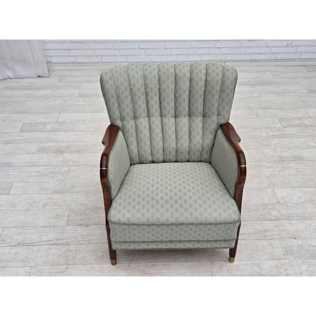 Danish Armchair in Light Blue Furniture Fabric and Beech Wood, 1960s For Sale - Image 10 of 15