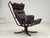 1970s, Norwegian design by Sigurd Ressel, chair, model "Falcon". Original brown furniture leather, bent wood, canvas....