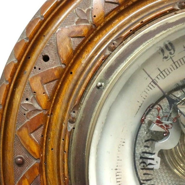 Antique Victorian Eastlake Style Carved Oak Aneroid Barometer C1900 For Sale - Image 4 of 7