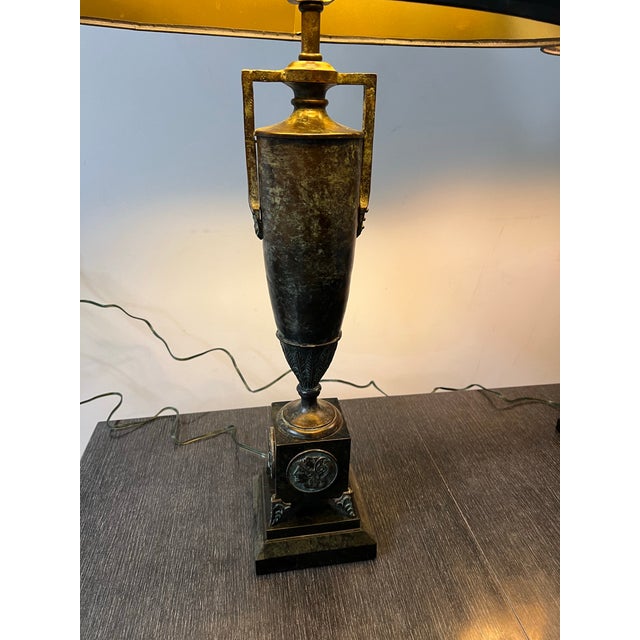 Charcoal Pair of Green Bronze Urn Lamps With Patinated Finish. For Sale - Image 8 of 12
