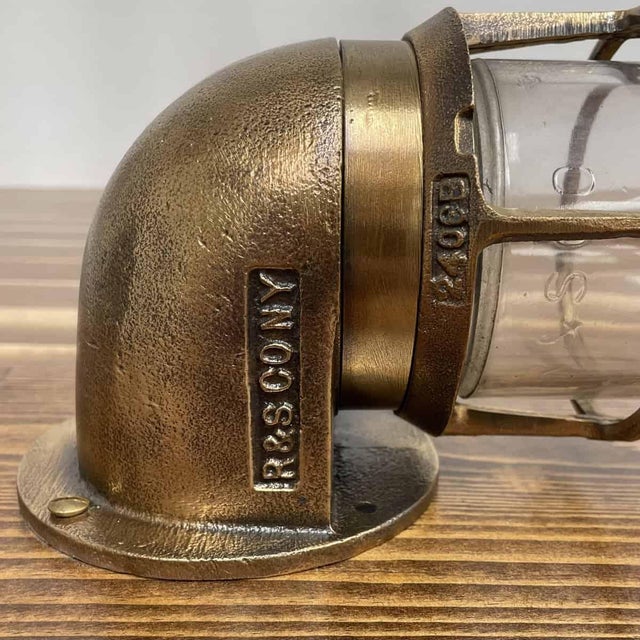 Nautical Vintage Brass Nautical Wall-Mounted Light on Wood Base For Sale - Image 3 of 5