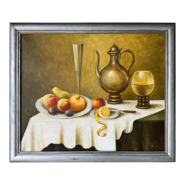 Vintage Still Life Oil on Canvas Painting by Irena Kozlowska For Sale