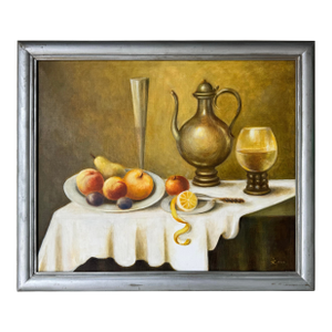 Vintage Still Life Oil on Canvas Painting by Irena Kozlowska