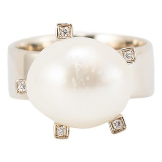 H.Stern Pérolas 18k Noble Gold Rose Pink Gold Diamond Pearl Cocktail Ring, Size 4.75 For Sale