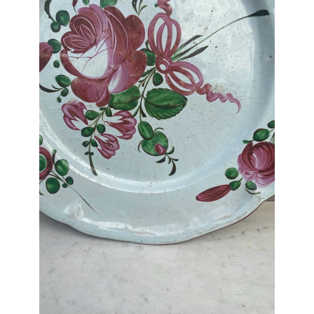 French Country Large 19th Century French Faience Roses Platter For Sale - Image 3 of 7