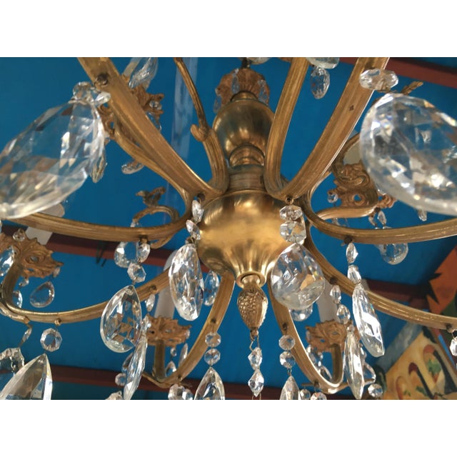 Bras & Crystal Chandelier, 1960s For Sale - Image 3 of 7