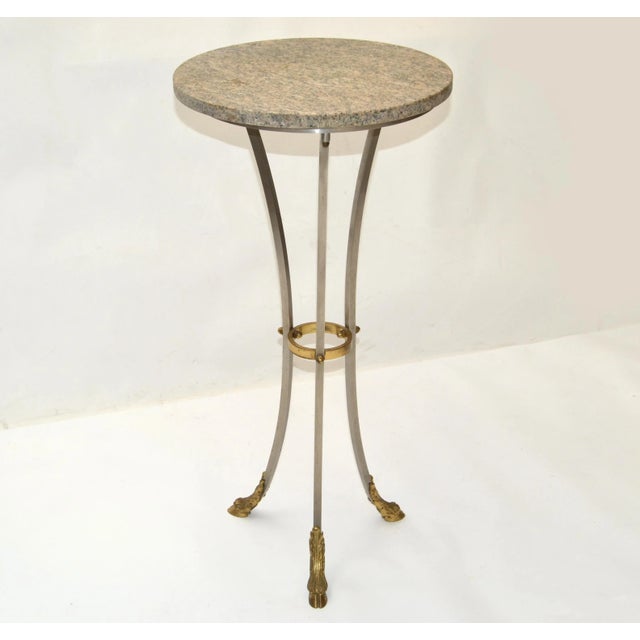 Maison Jansen French Neoclassical Steel & Bronze Hoof Feet Pedestal Drink Table For Sale - Image 13 of 13