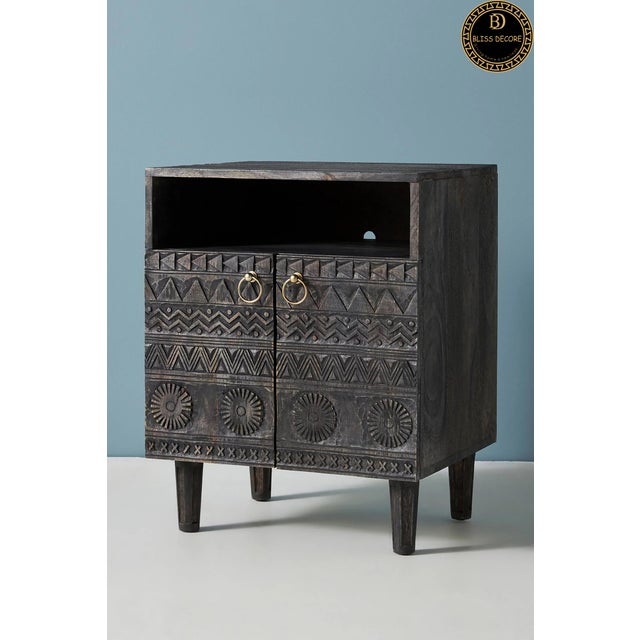 Handcarved Wooden Nightstand For Sale - Image 4 of 8