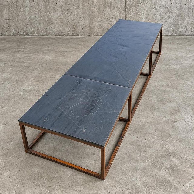 Coffee Table in Iron Frame and Stone Slate Table Tops by Architect Alex Vervoordt, Belgium, 1990s For Sale - Image 9 of 9