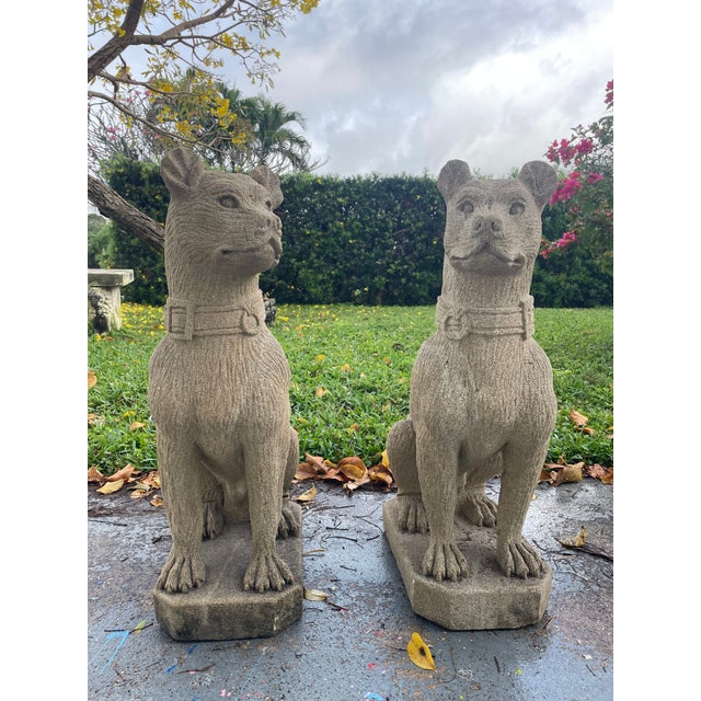English Late 20th Century Pair of English Style Cast Stone Guardian Dog Statues For Sale - Image 3 of 11