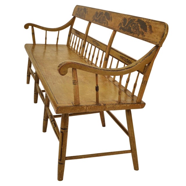 Antique American Federal Baltimore Painted Spindled Windsor Bench Settee 1820 For Sale - Image 10 of 11