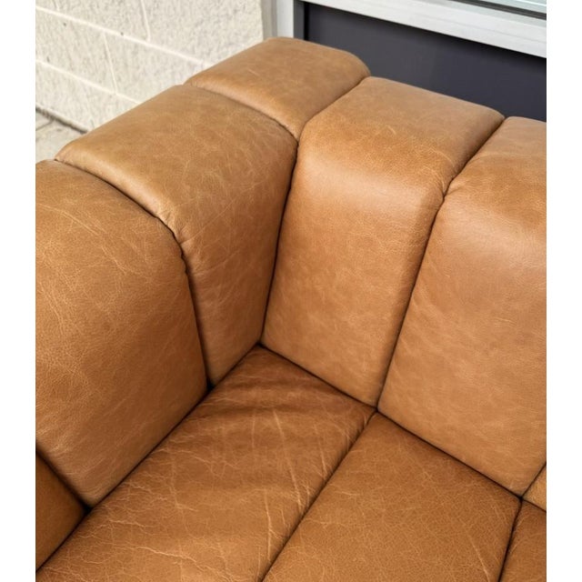 Cb2 Forte 81-Inch Channeled Saddle Leather Sofa With Walnut Base For Sale - Image 13 of 16