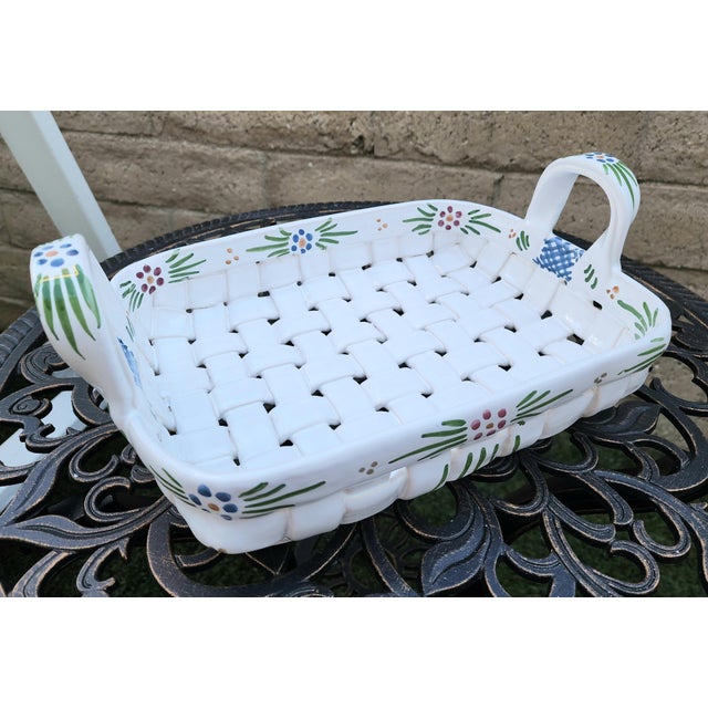 Late 20th Century Portugal Ceramic Basket Weave Tray For Sale - Image 11 of 13