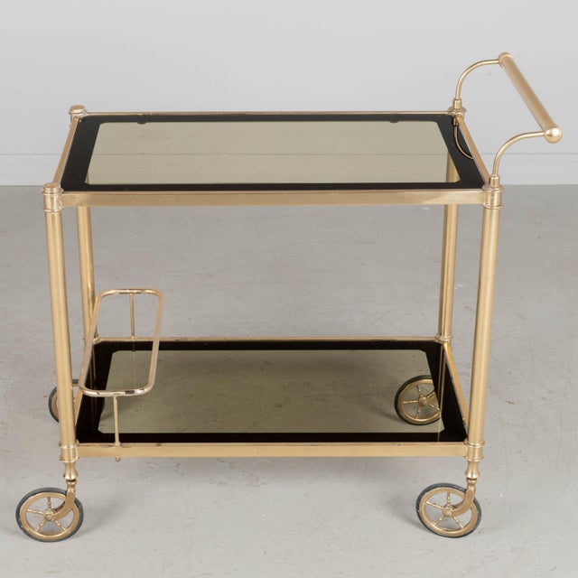 Italian Brass Bar Cart With Smoked Glass Shelves 1970s For Sale In Orlando - Image 6 of 10