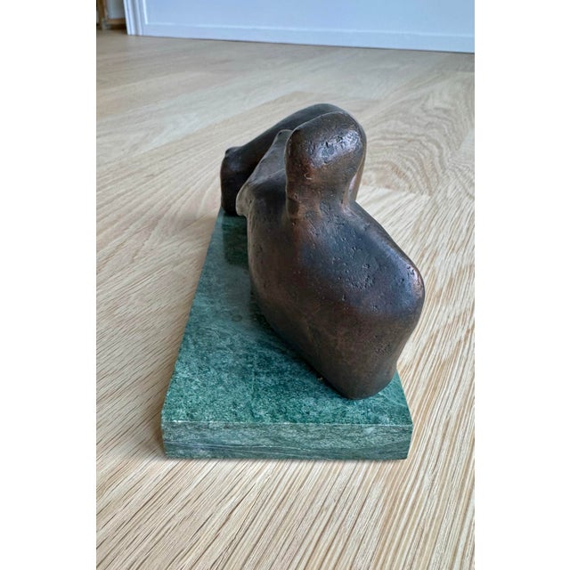 1970s Modernist Reclining Figure Sculpture by Henry Moore on Green Marble Base For Sale - Image 5 of 8