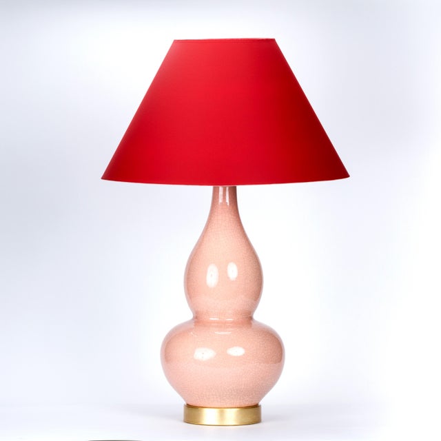 Ceramic Casa Cosima Double Gourd Table Lamp, Pink Craquelure/Red Shade For Sale - Image 7 of 7